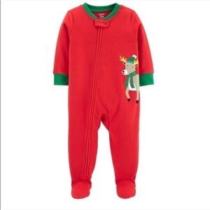 Carters reindeer theme one piece full zip Microfleece pajamas 12M